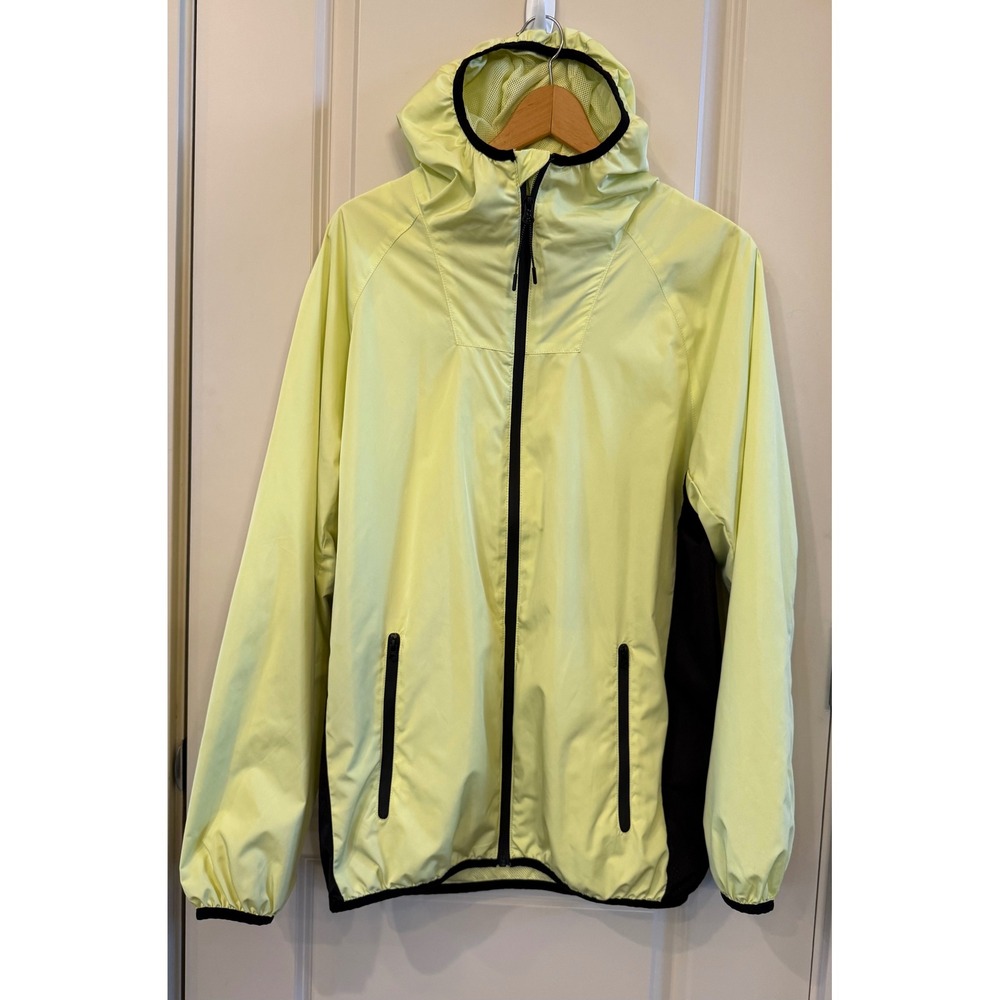 HM Men's Bright Yellow-Lime Lightweight Hooded Windbreaker Jacket Size M